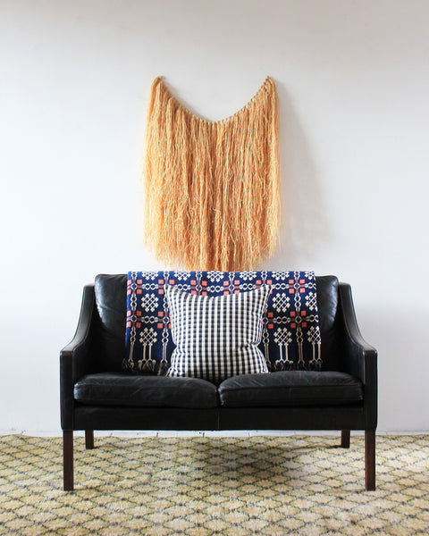 Borge Mogensen Sofa, Vintage Blanket, Check Pillow, and Swedish Rug