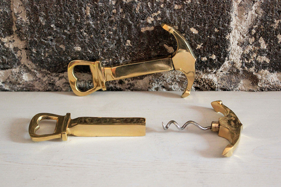 Brass Anchor Corkscrew and Bottle Opener