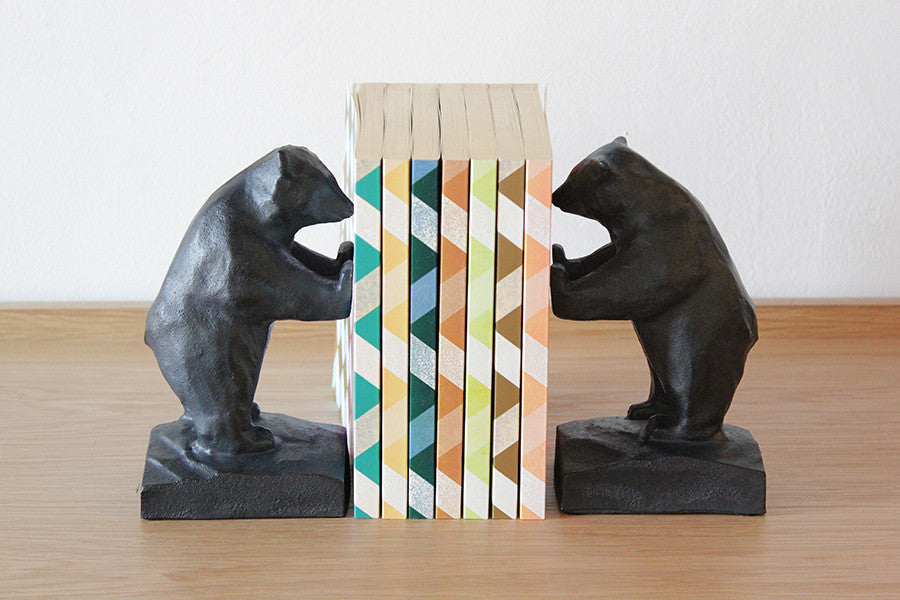 Japanese Cast Iron Bear Bookends | Large Traditional Black