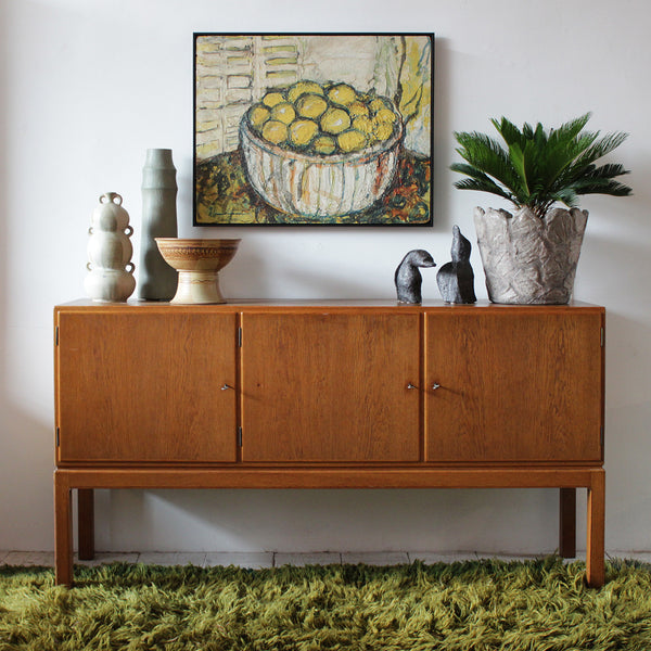 Danish Sideboard, Lemon Oil Painting, and Shag Rug