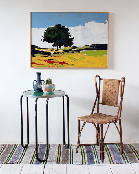 Landscape Painting, Italian Side Table, and Rustic Chair